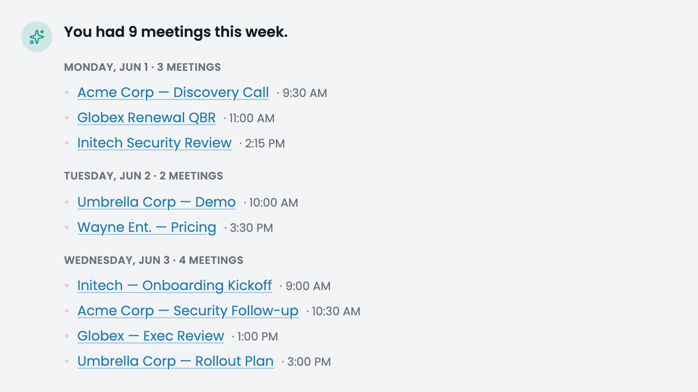 Meeting inventory and pipeline results in chat