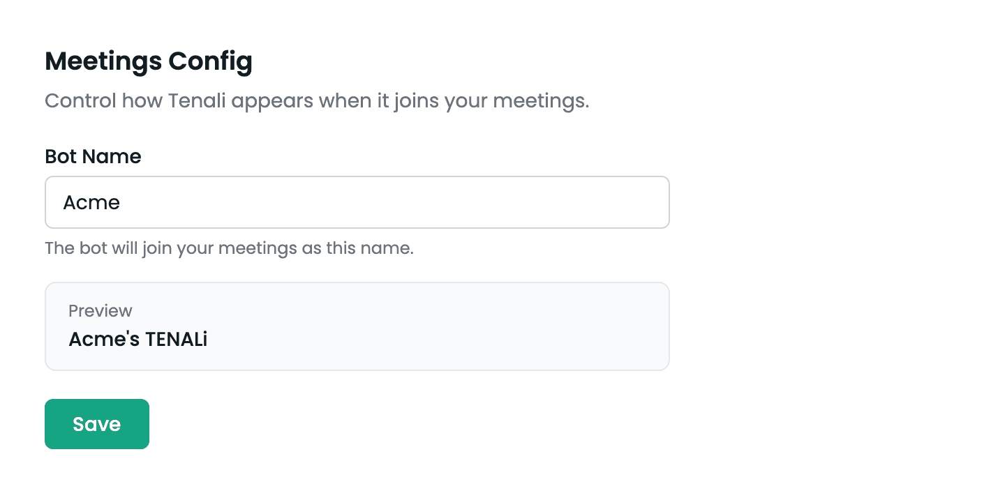 Meetings Config