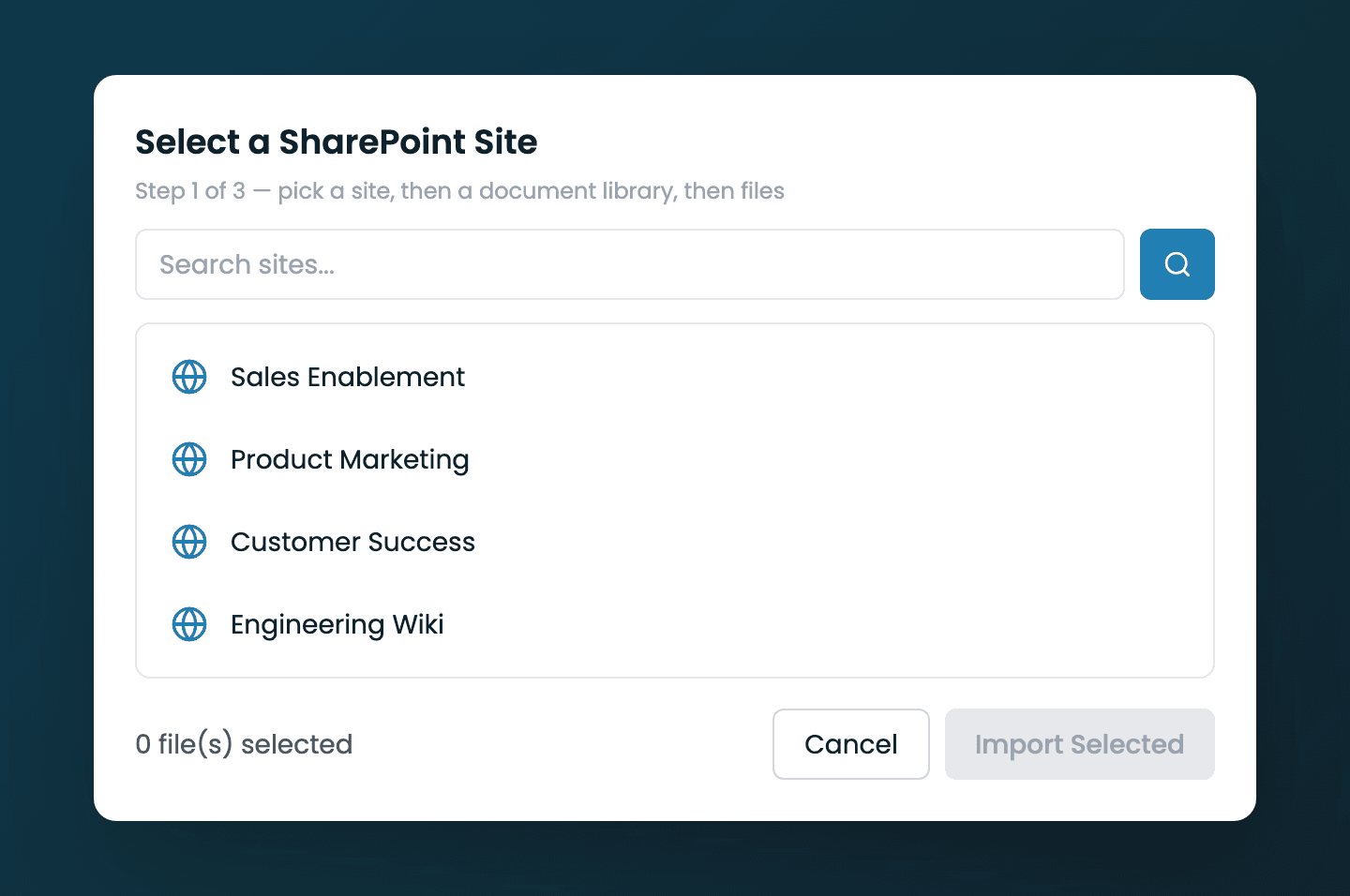 SharePoint three-stage picker