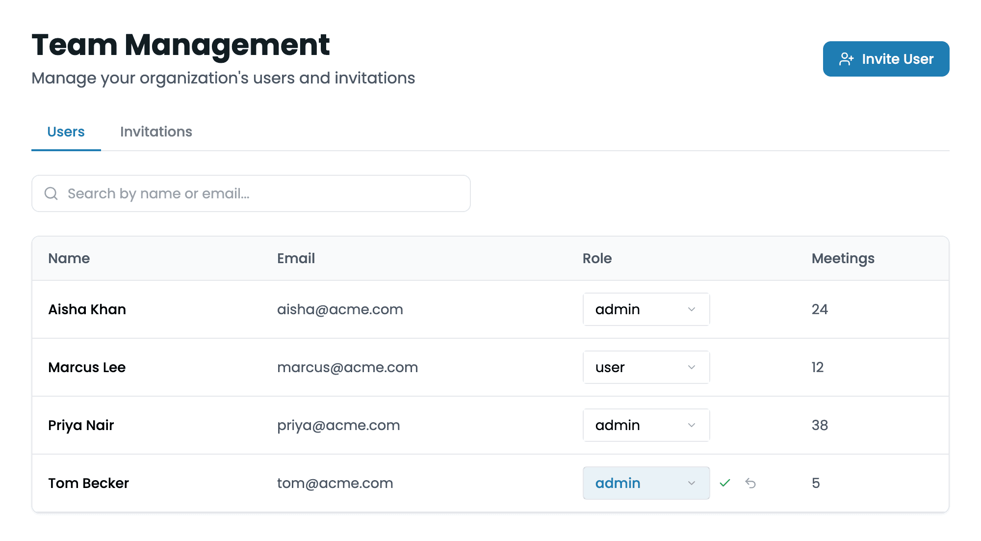 Team Management page